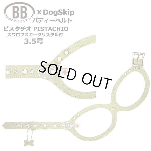 画像1: バディーベルトハーネス 3.5号 ピスタチオ・Pistachio スワロフスキークリスタル付 (1)