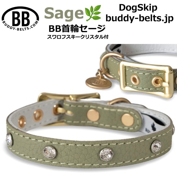 画像2: BB 首輪 セージ Sage 4号 スワロフスキークリスタル付 (2)